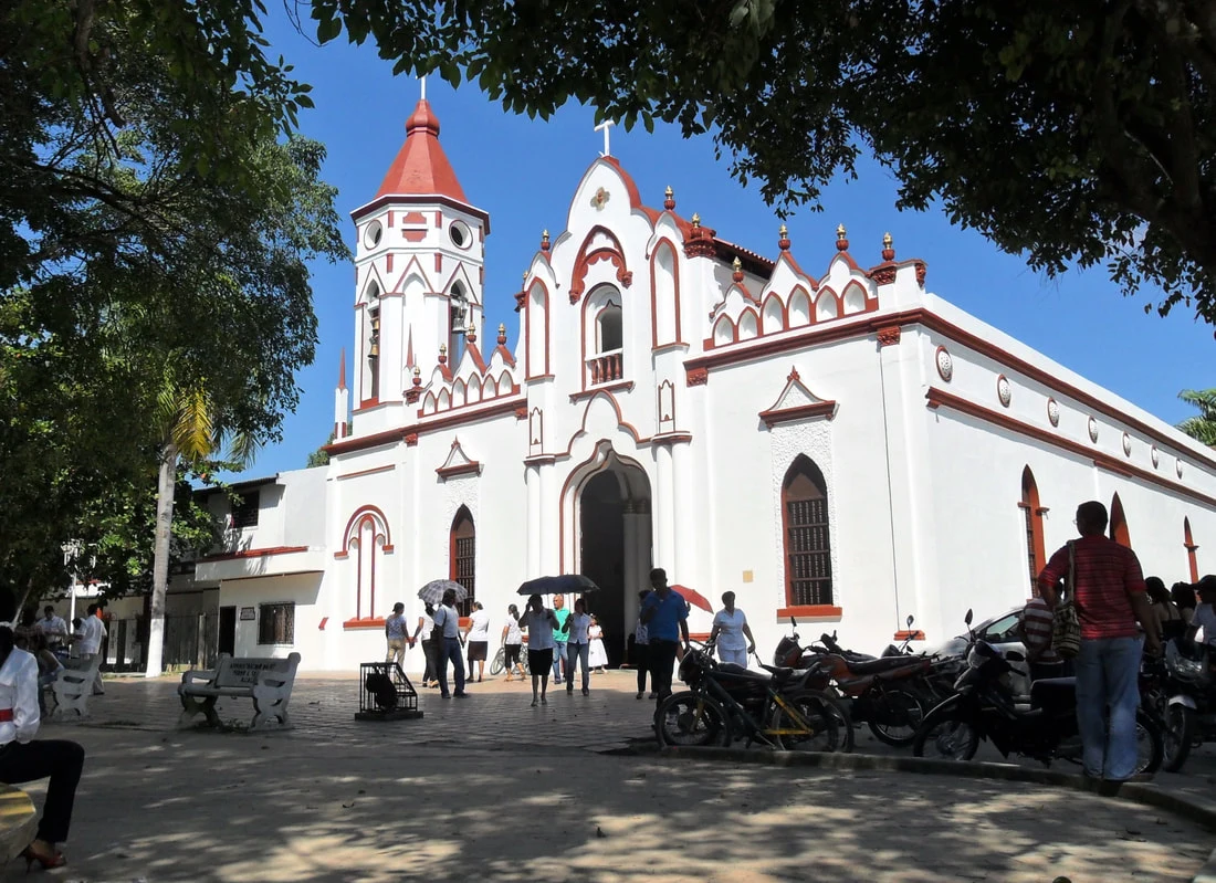 The church and streets of Aracataca, Colombia